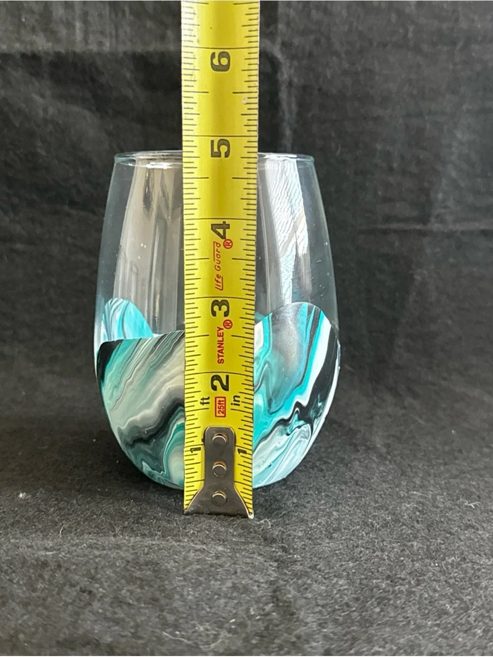 Water Marbled Stemless Wine Glasses Set Of 4 Handmade Unique Turquoise White